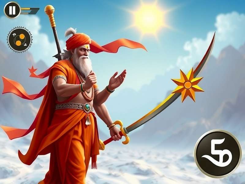 Divine Sai Adventure combat screenshot showing Lord Sai Baba using divine weapons